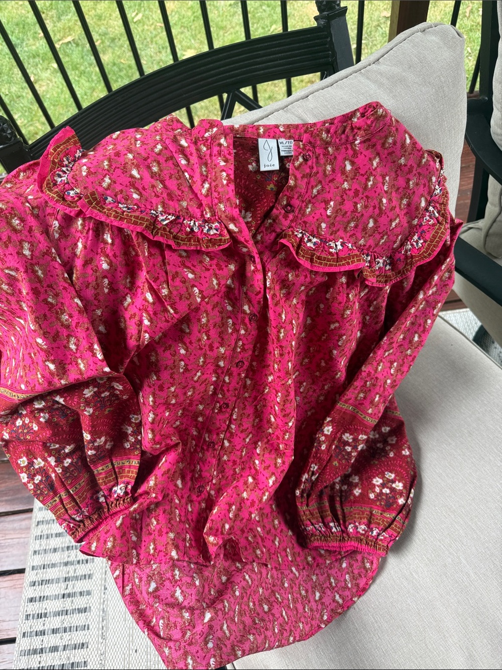 Joie Girls' Fuchsia Floral Ruffle Blouse